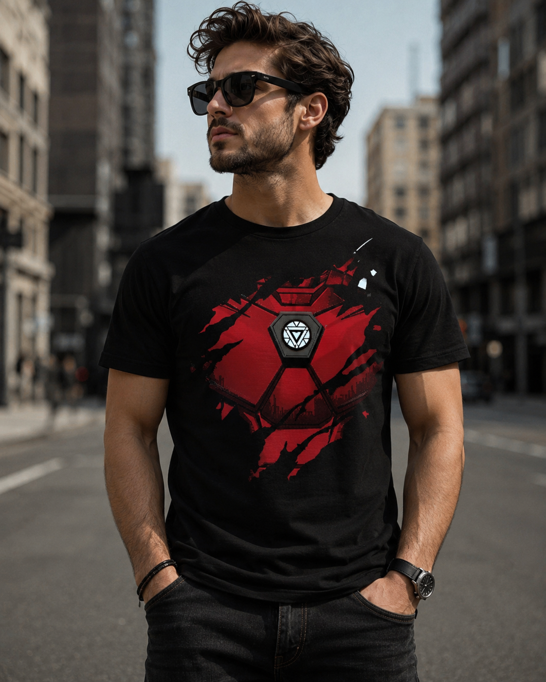 Iron Arc Reactor Graphic Printed Black Cotton T-Shirt for Men | Regular Fit | Half Sleeve